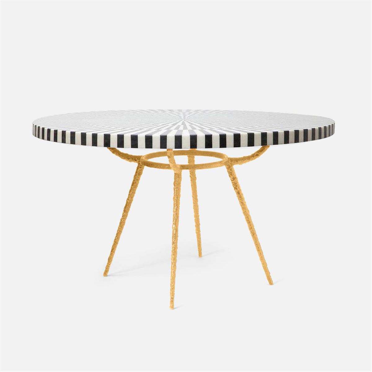 Made Goods Grace Pitted Iron Dining Table in Black/White Stripe Marble
