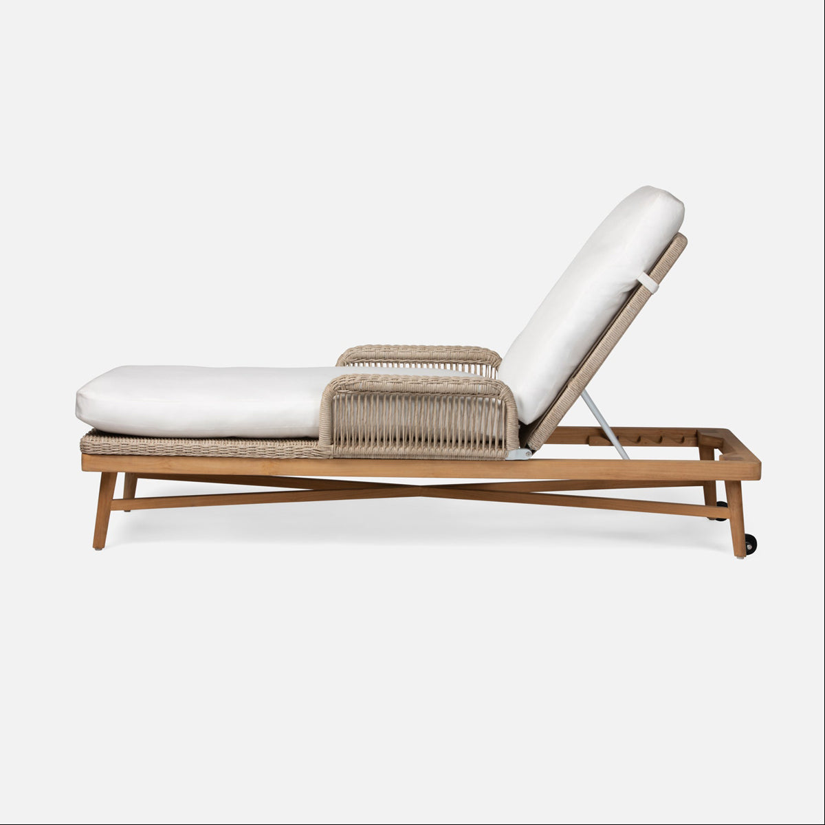 Made Goods Hendrick Teak Outdoor Chaise Lounge in Pagua Fabric