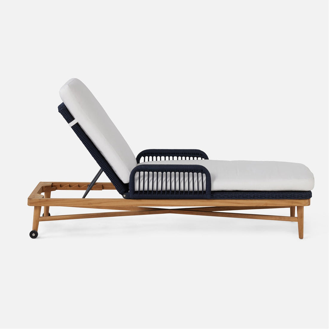 Made Goods Hendrick Teak Outdoor Chaise Lounge in Clyde Fabric