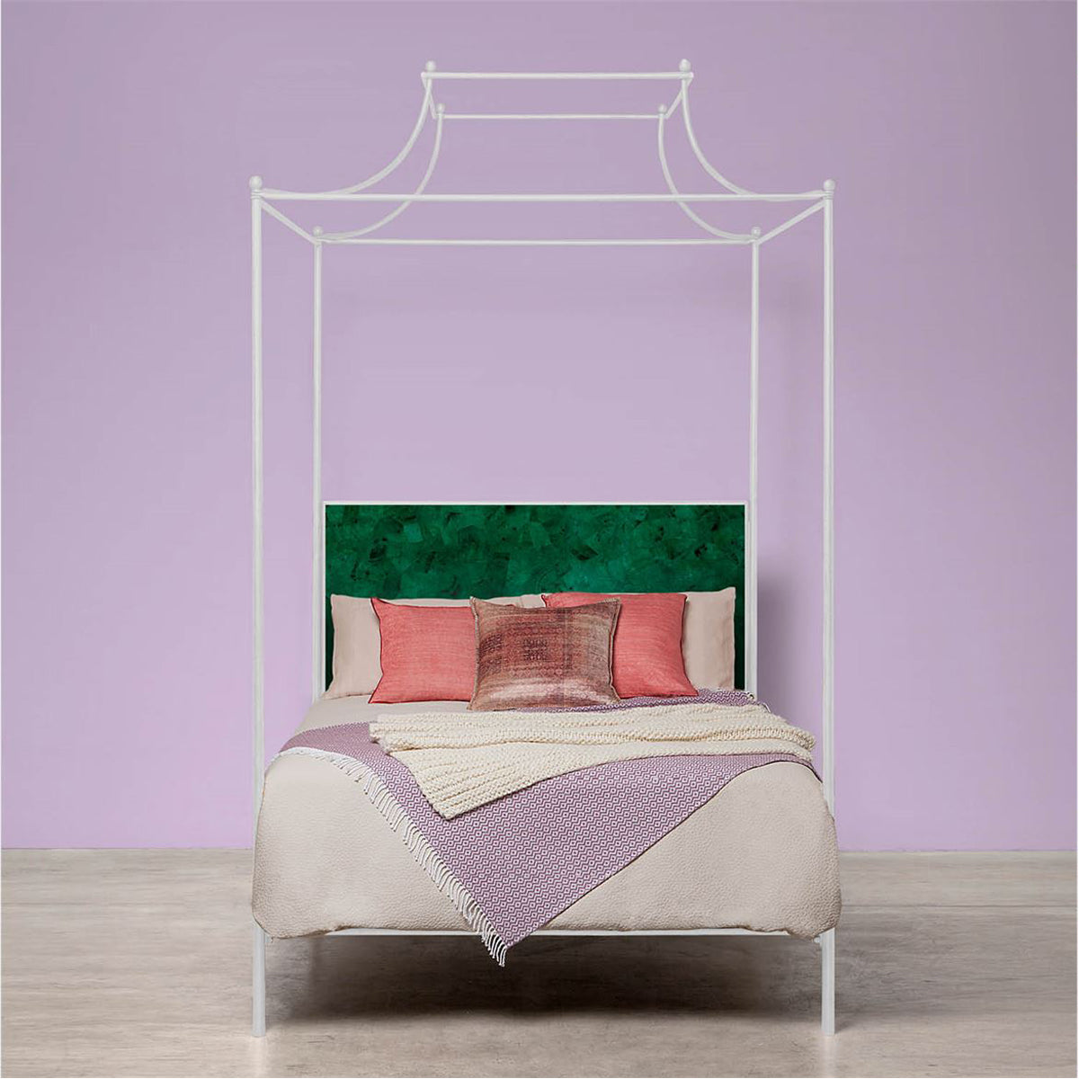 Made Goods Janelle Scalloped Iron Canopy Bed in Aras Mohair