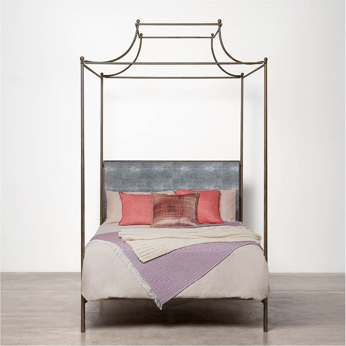 Made Goods Janelle Scalloped Iron Canopy Bed in Bassac Leather