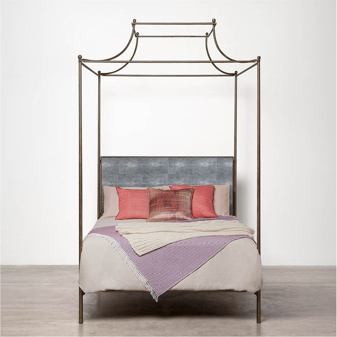 Made Goods Janelle Scalloped Iron Canopy Bed in Arno Fabric