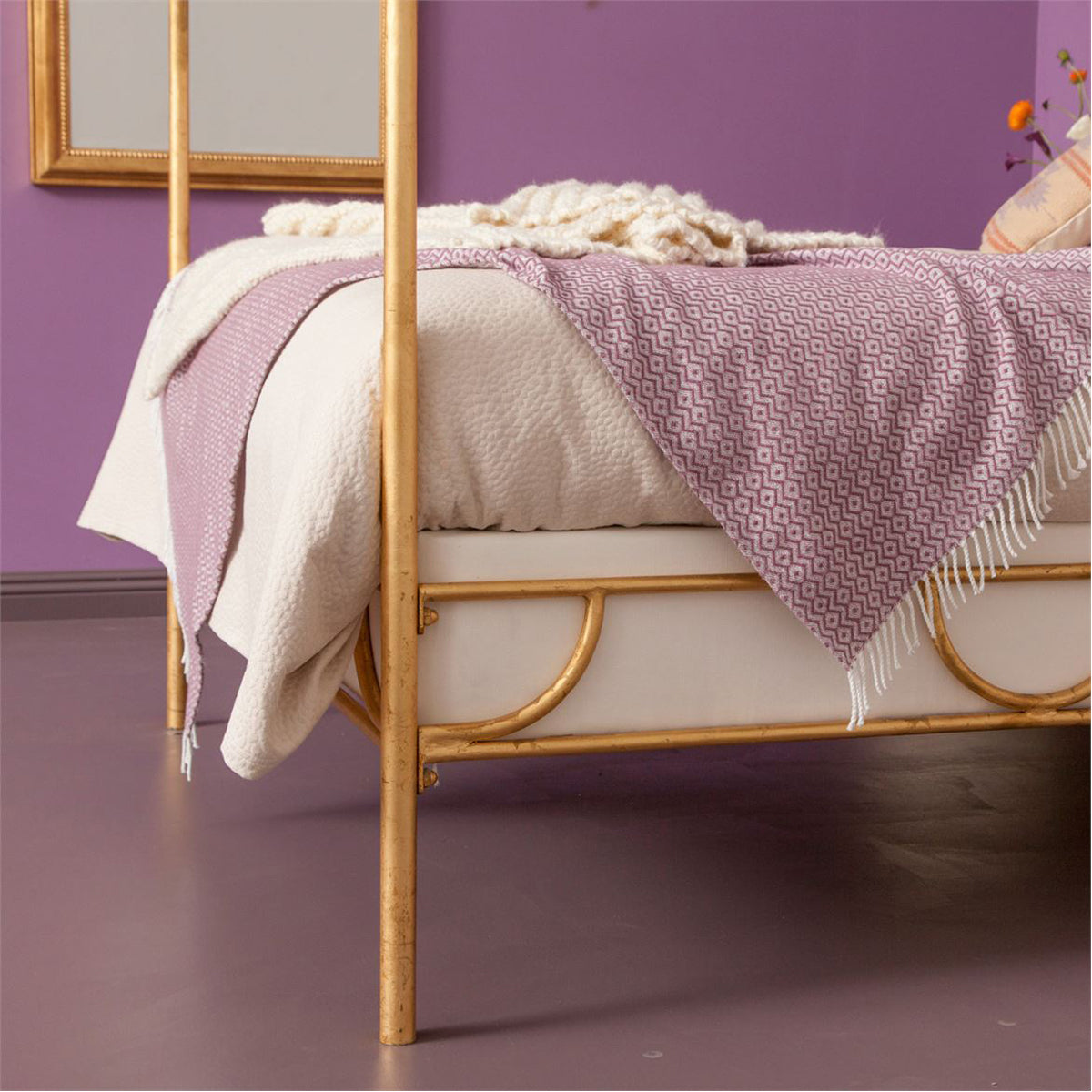 Made Goods Janelle Scalloped Iron Canopy Bed in Liard Cotton Velvet