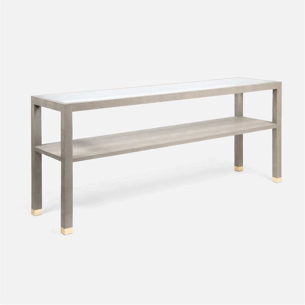 Made Goods Lafeu Glass Top Realistic Faux Shagreen Console Table