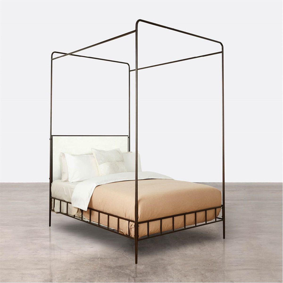 Made Goods Laken Iron Canopy Bed in Bassac Leather