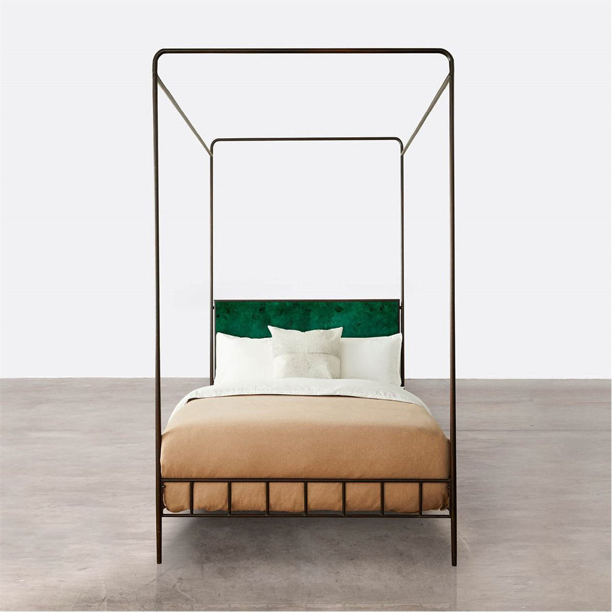 Made Goods Laken Iron Canopy Bed in Emerald Shell