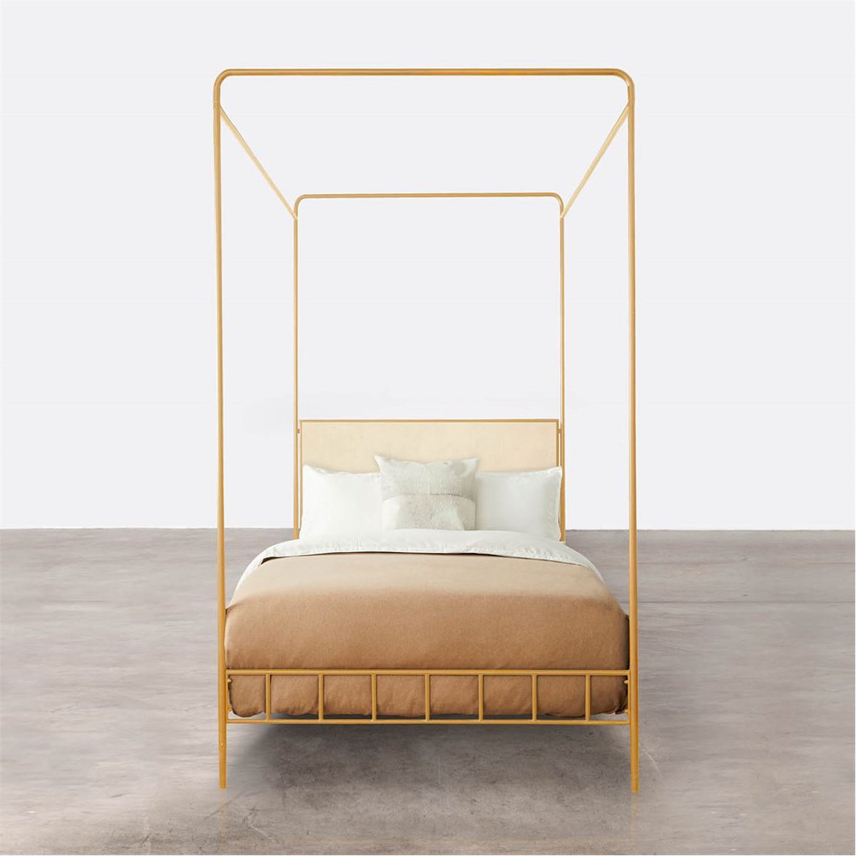 Made Goods Laken Iron Canopy Bed in Garonne Leather