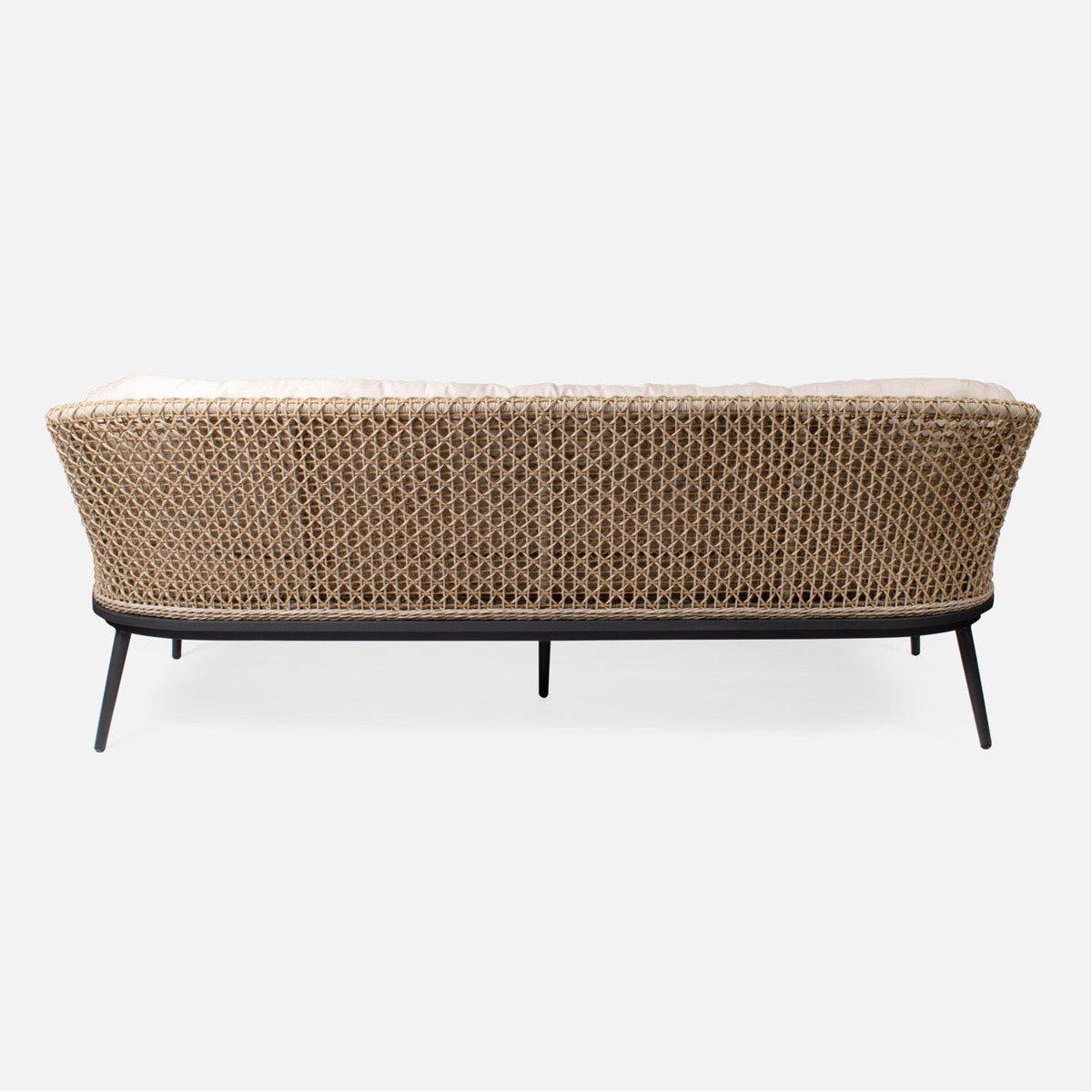 Made Goods Leandre Barrel Woven Outdoor Sofa in Weser Fabric