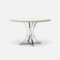 Made Goods Leighton Round Metal Dining Table in Faux Belgian Linen