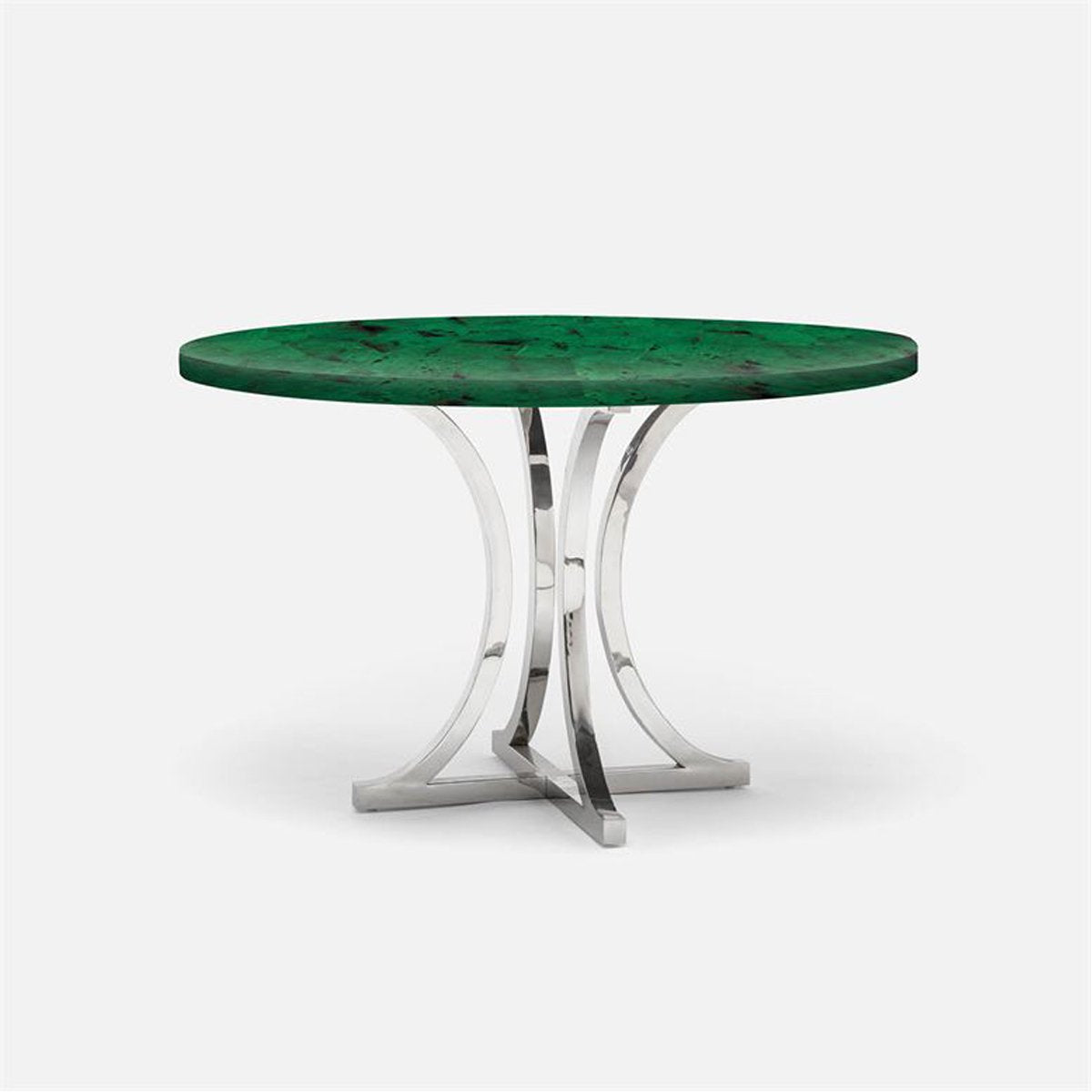 Made Goods Leighton Round Metal Dining Table in Emerald Shell