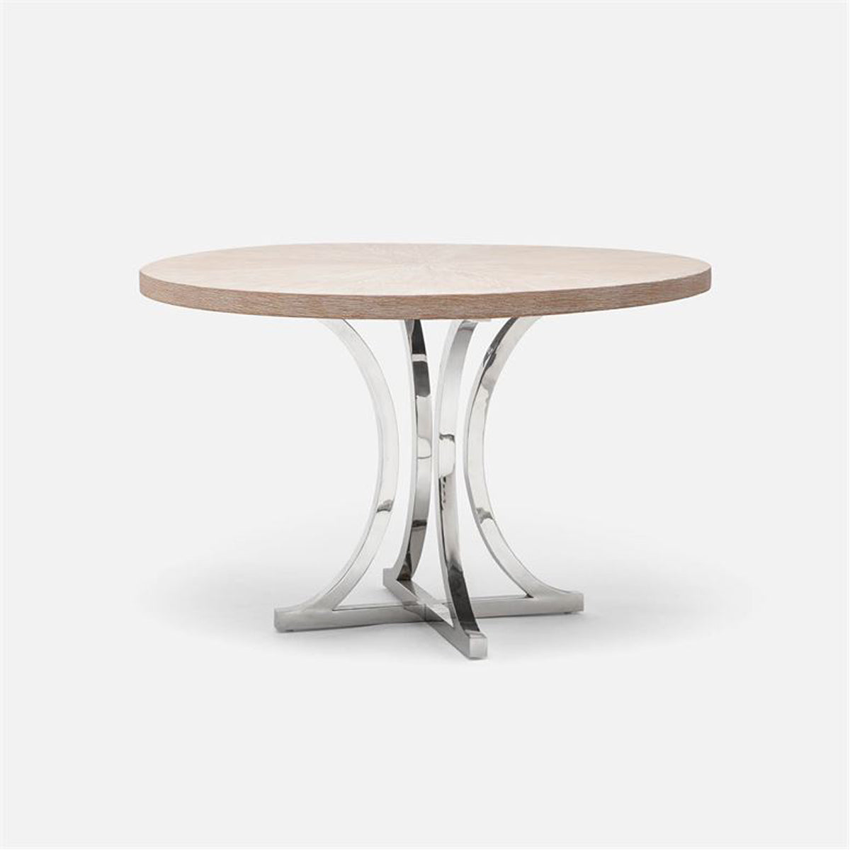 Made Goods Leighton Round Metal Dining Table in White Cerused Oak