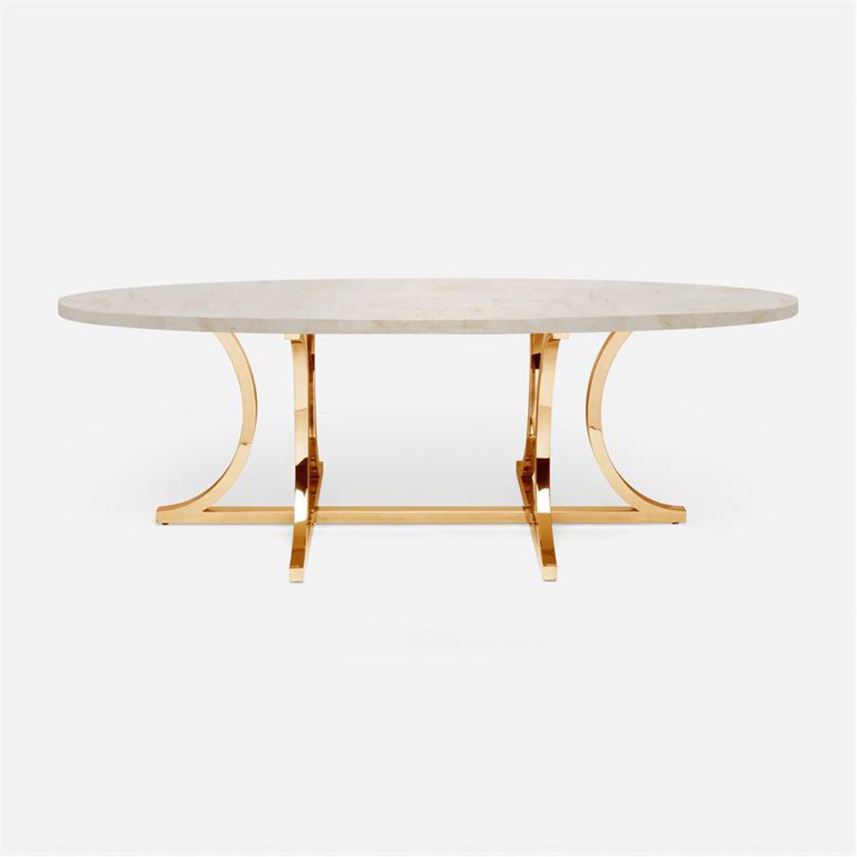 Made Goods Leighton Oval Metal Dining Table in Stone