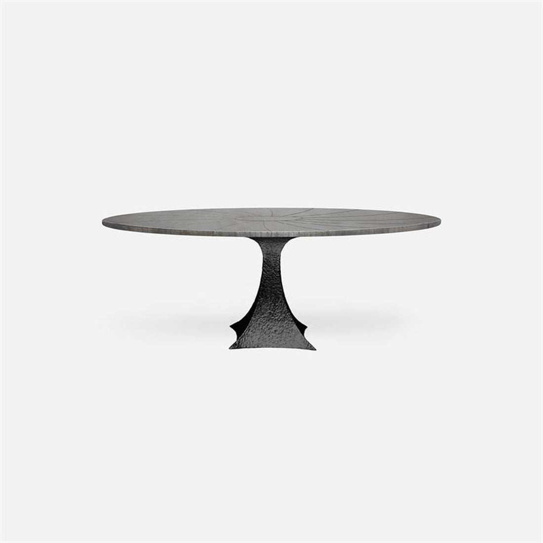 Made Goods Noor Oval Single Base Dining Table in Zinc Metal