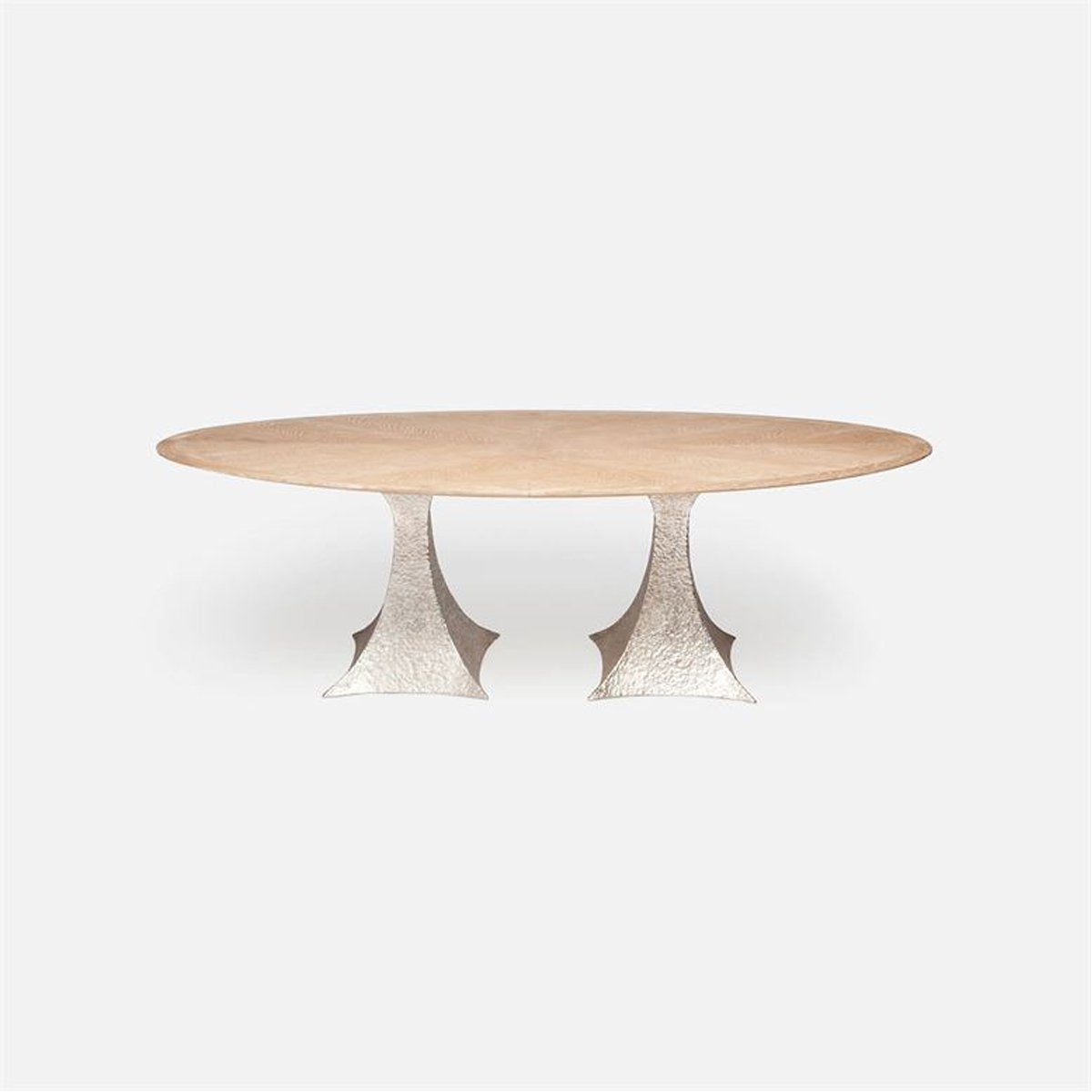 Made Goods Noor Oval Double Base Dining Table in White Cerused Oak