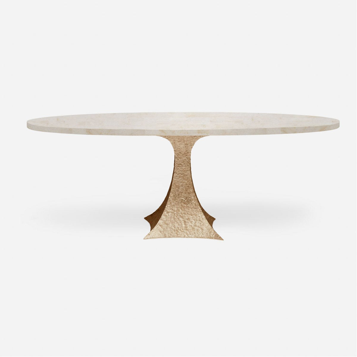 Made Goods Noor Oval Single Base Dining Table in Stone