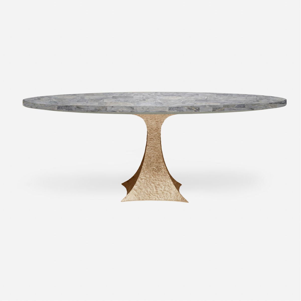 Made Goods Noor Oval Single Base Dining Table in Stone