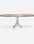 Made Goods Noor Oval Single Base Dining Table in Warm Gray Marble