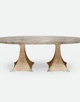 Made Goods Noor Oval Double Base Dining Table in Warm Gray Marble
