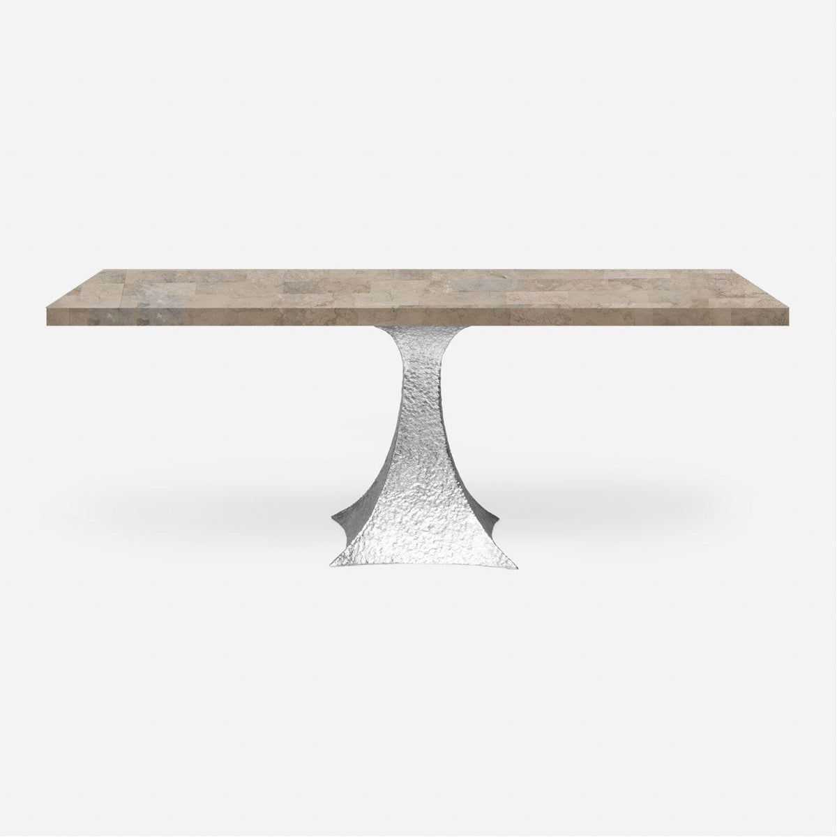 Made Goods Noor Rectangular Single Base Dining Table, Warm Gray Marble