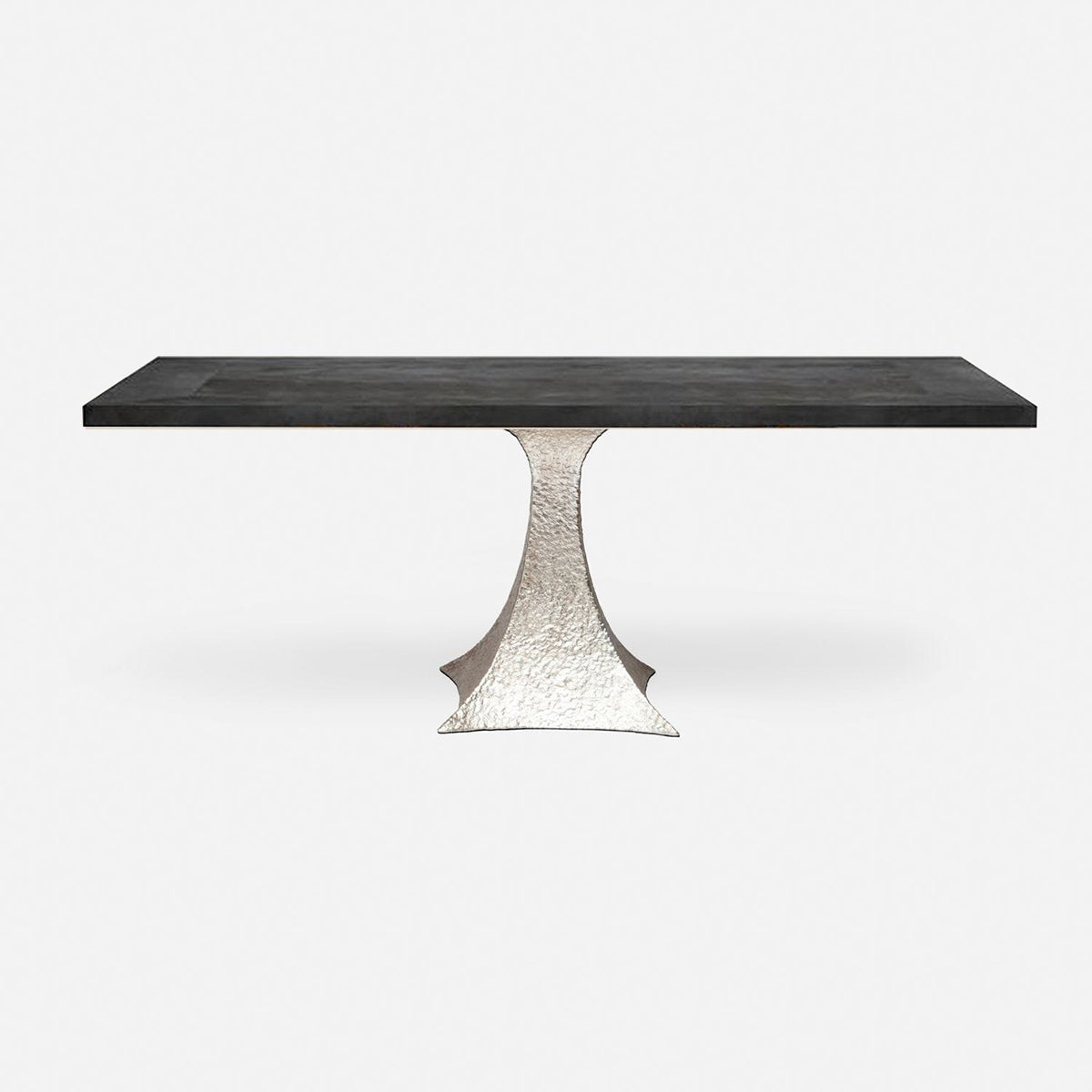 Made Goods Noor Rectangular Single Base Dining Table in Zinc Metal
