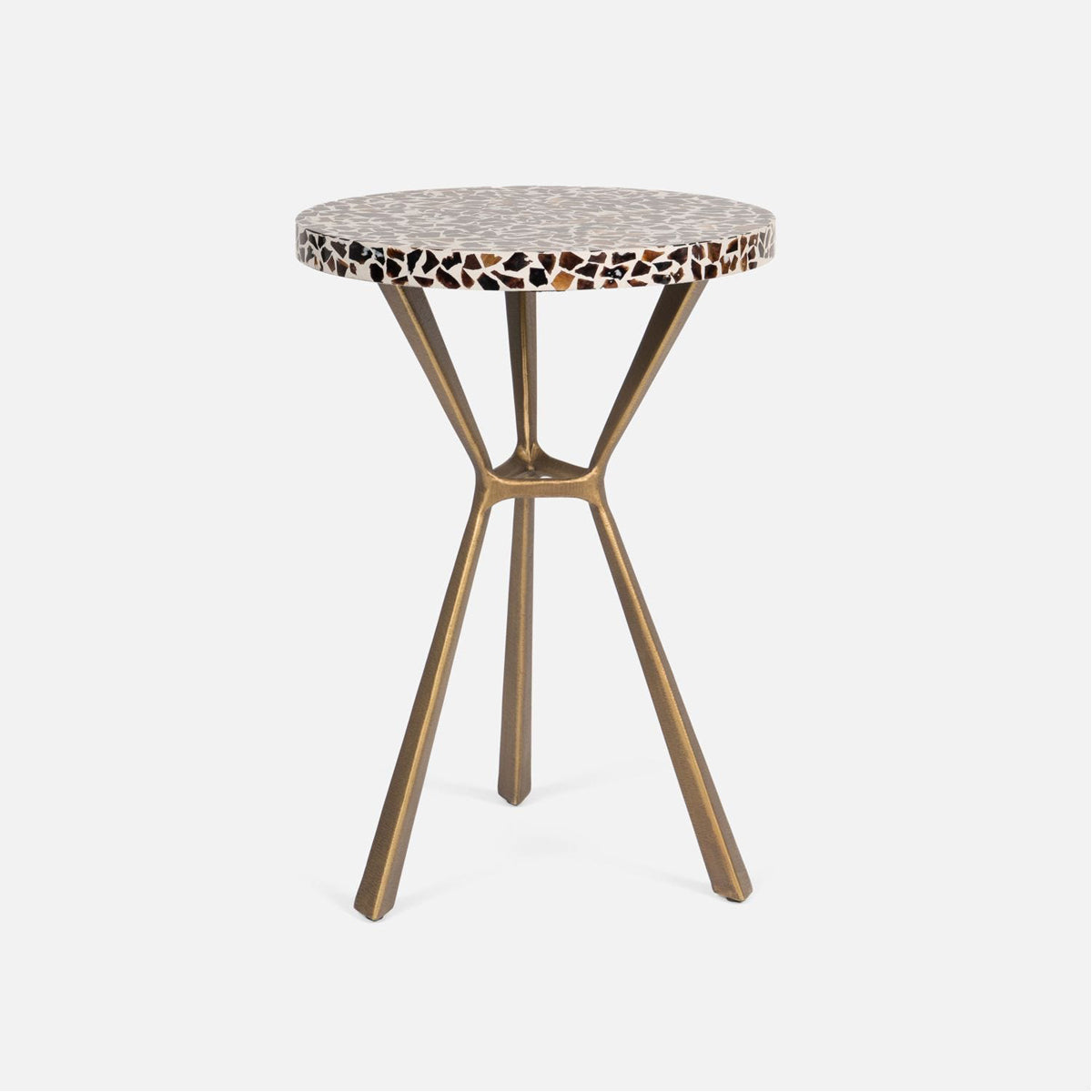 Made Goods Paislee Iron Tripod Side Table in Pen Shell/Resin