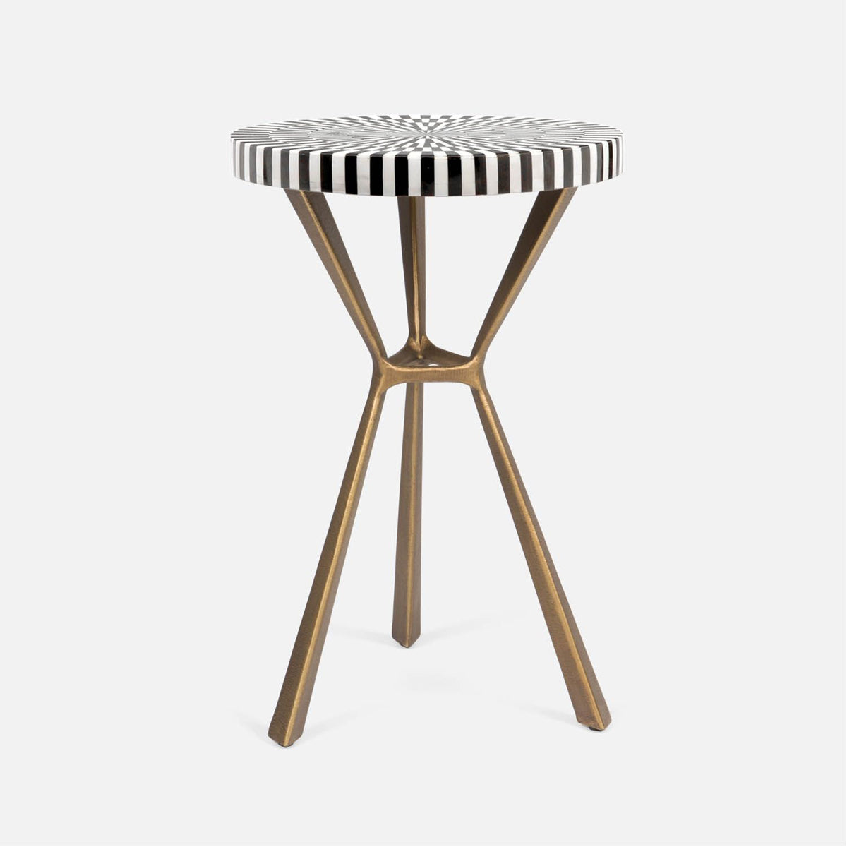 Made Goods Paislee Iron Tripod Side Table in Striped Marble