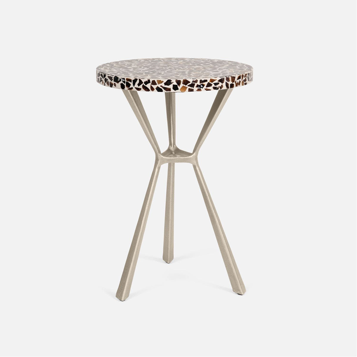 Made Goods Paislee Iron Tripod Side Table in Pen Shell/Resin