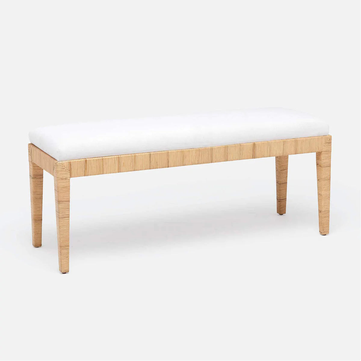 Made Goods Wren Upholstered Rattan Double Bench in Clyde Fabric