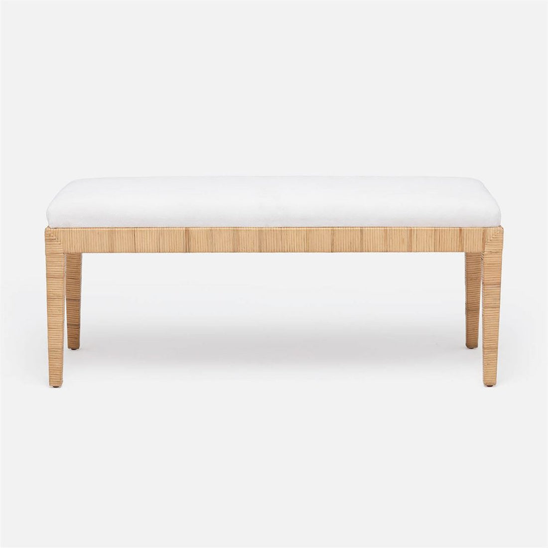 Made Goods Wren Upholstered Rattan Double Bench in Arno Fabric