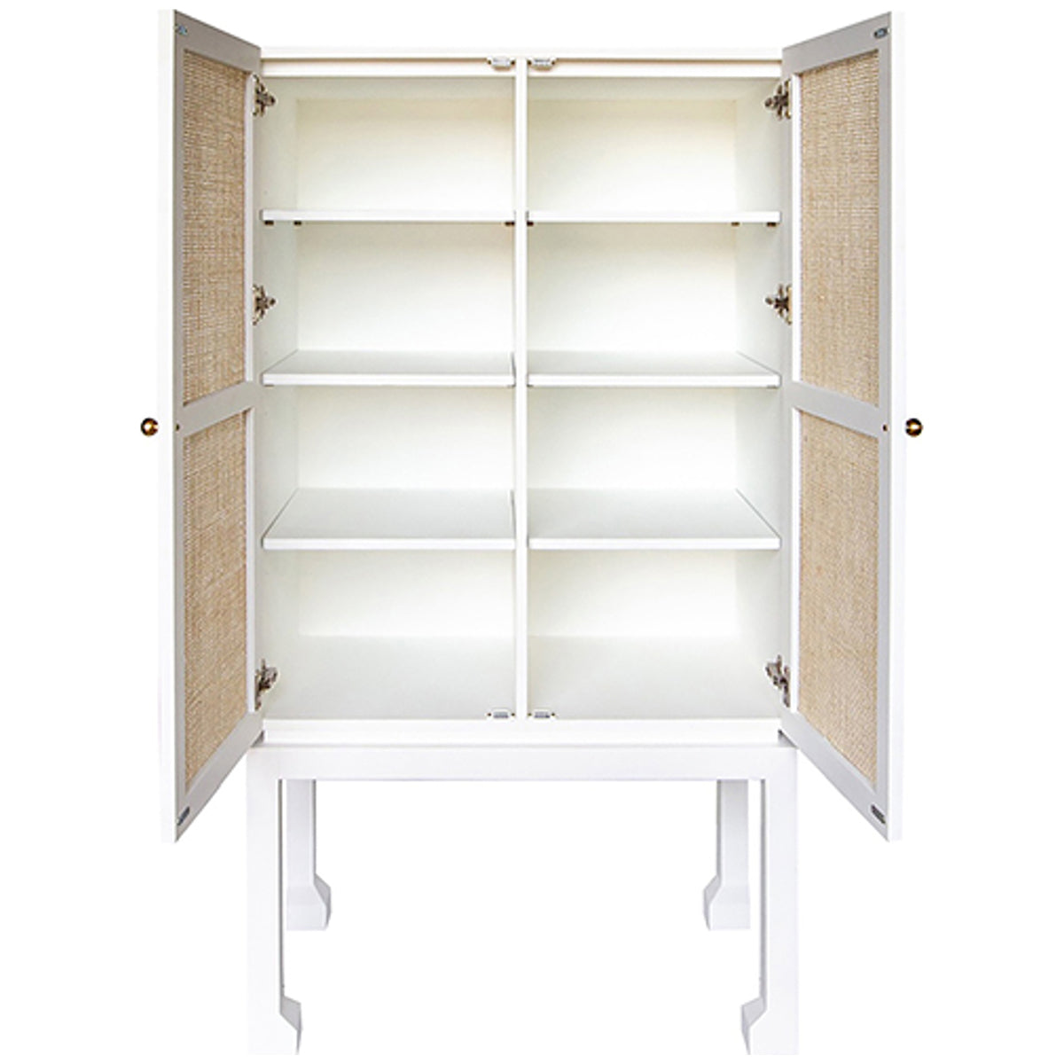 Worlds Away Bar Cabinet in Matte White with Natural Cane Doors