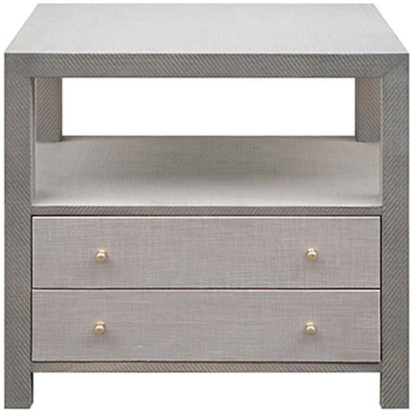 Worlds Away 2-Drawer Side Table in Grasscloth with Brass Hardware