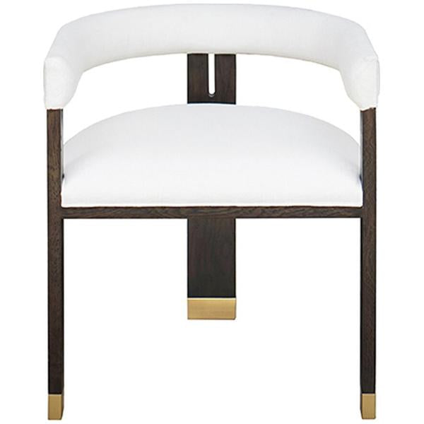 Worlds Away Modern Wooden Accent Chair with White Linen Upholstery