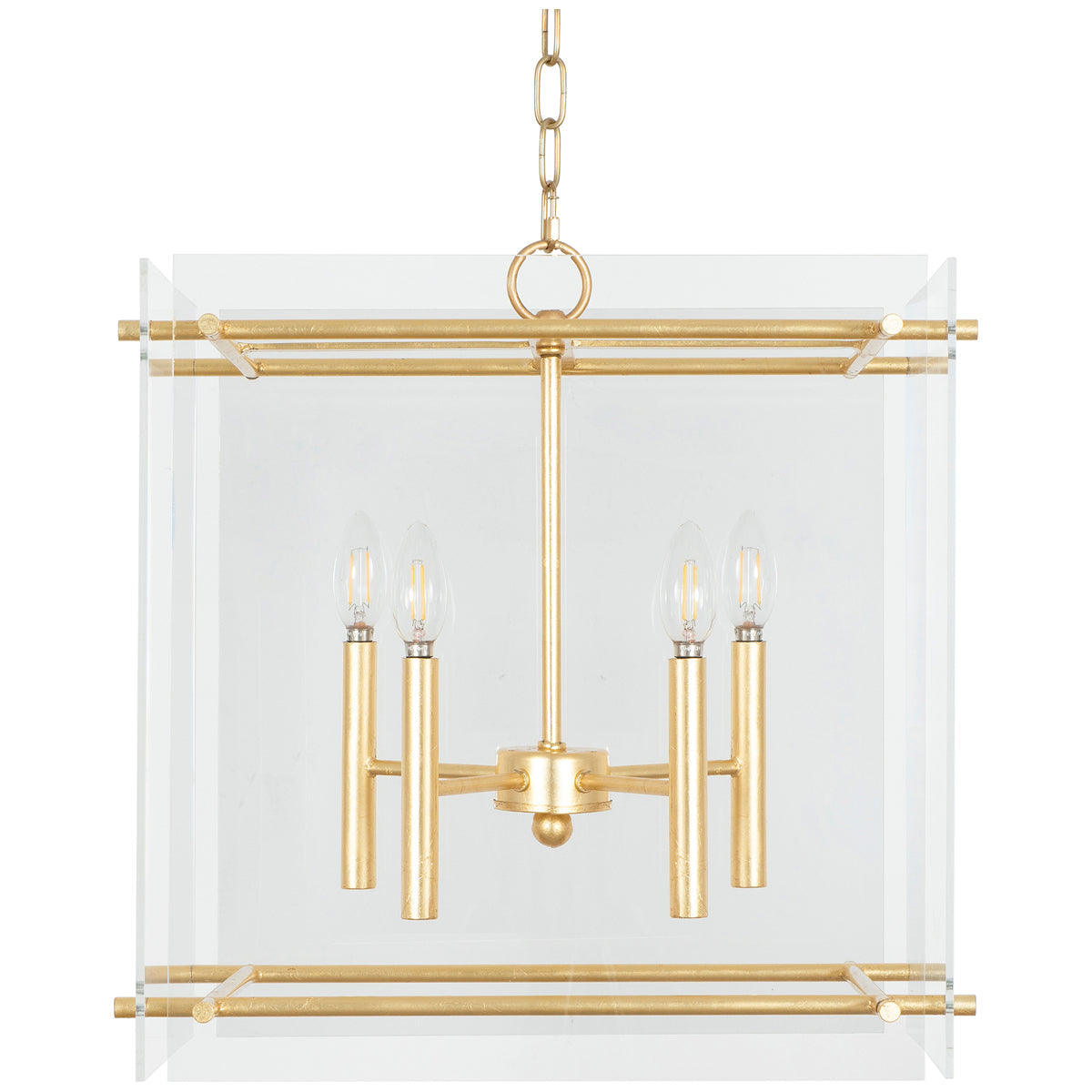 Worlds Away Acrylic Box Pendant with 4-Light Cluster in Gold Leaf