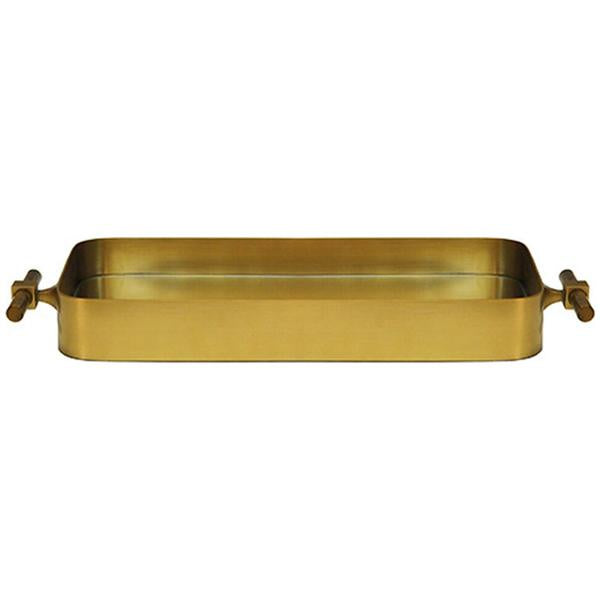 Worlds Away Small Rounded Edge Tray in Antique Brass and Inset Mirror