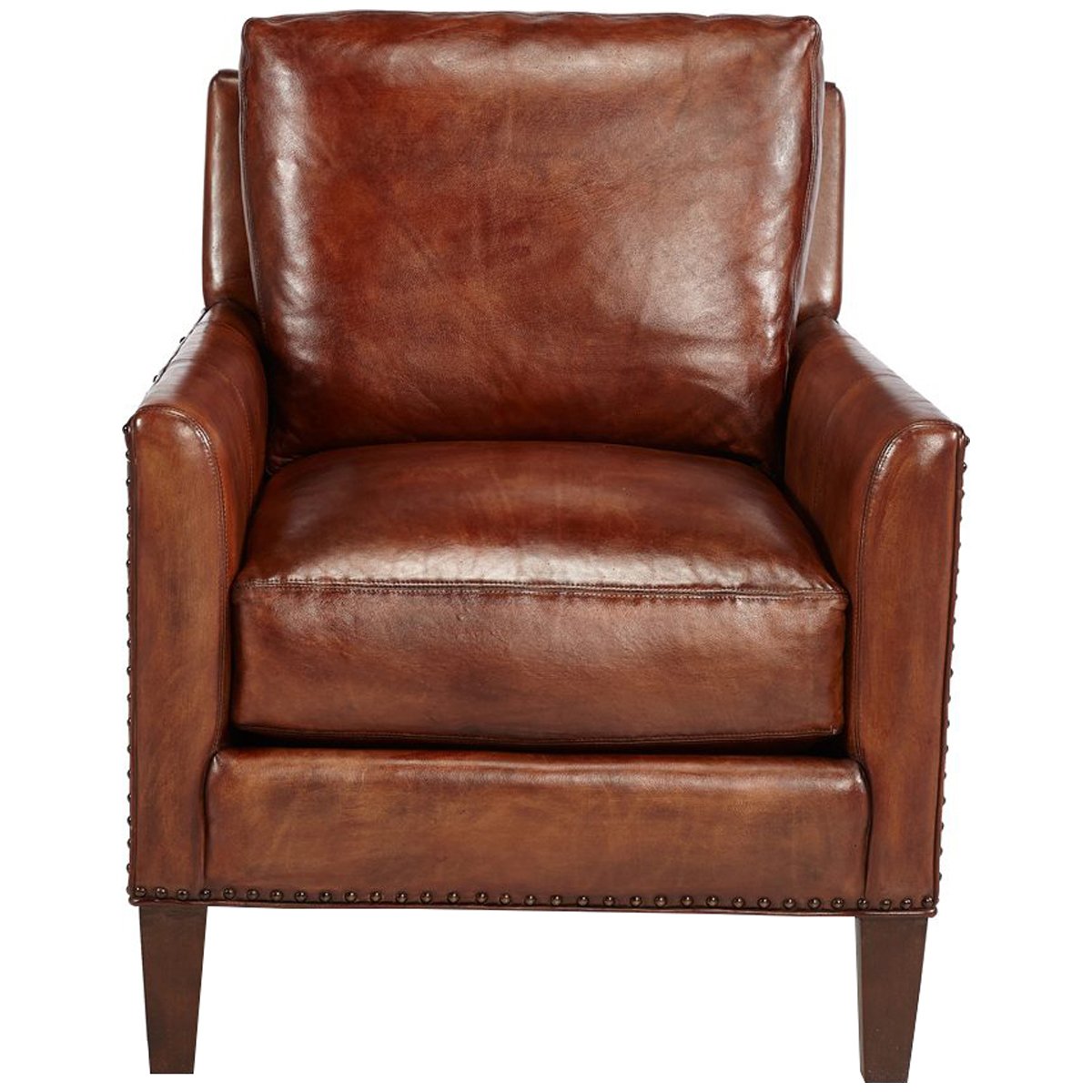 Hickory White Leather Upholstered Carob Brown Arm Chair