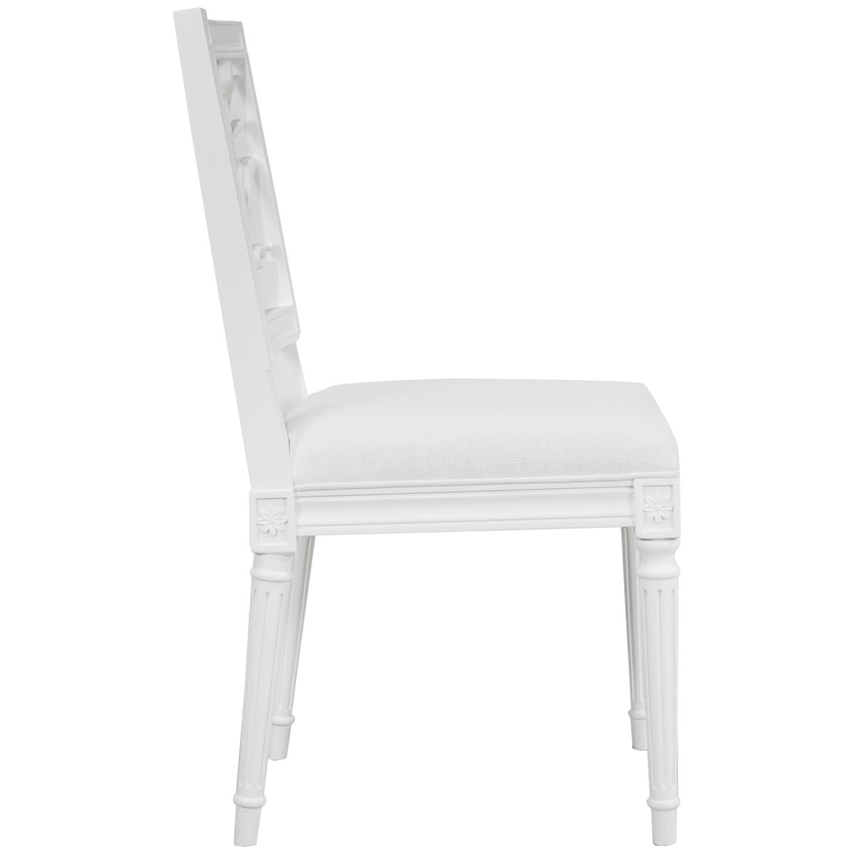 Worlds Away Coral Motif Back Dining Chair with White Linen Seat