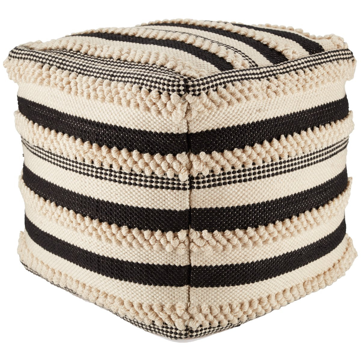 Jaipur Mandolin Meknes Stripes Textured Black Cream MDL01 Pouf