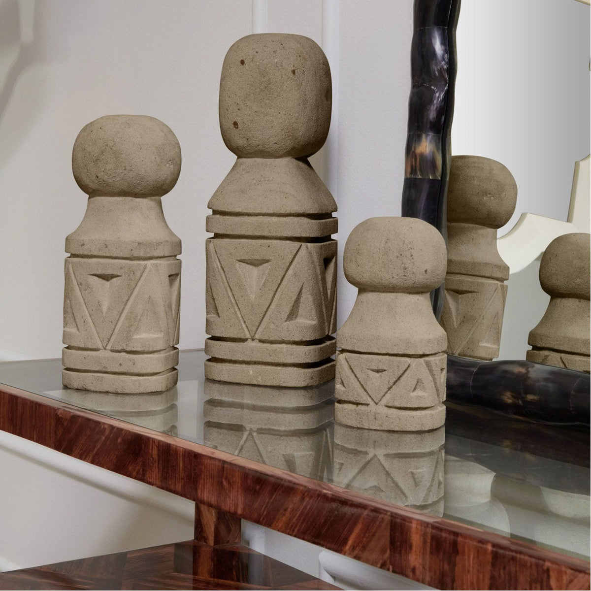 Made Goods Uku Small Etched Sandstone Sculpture, Set of 2