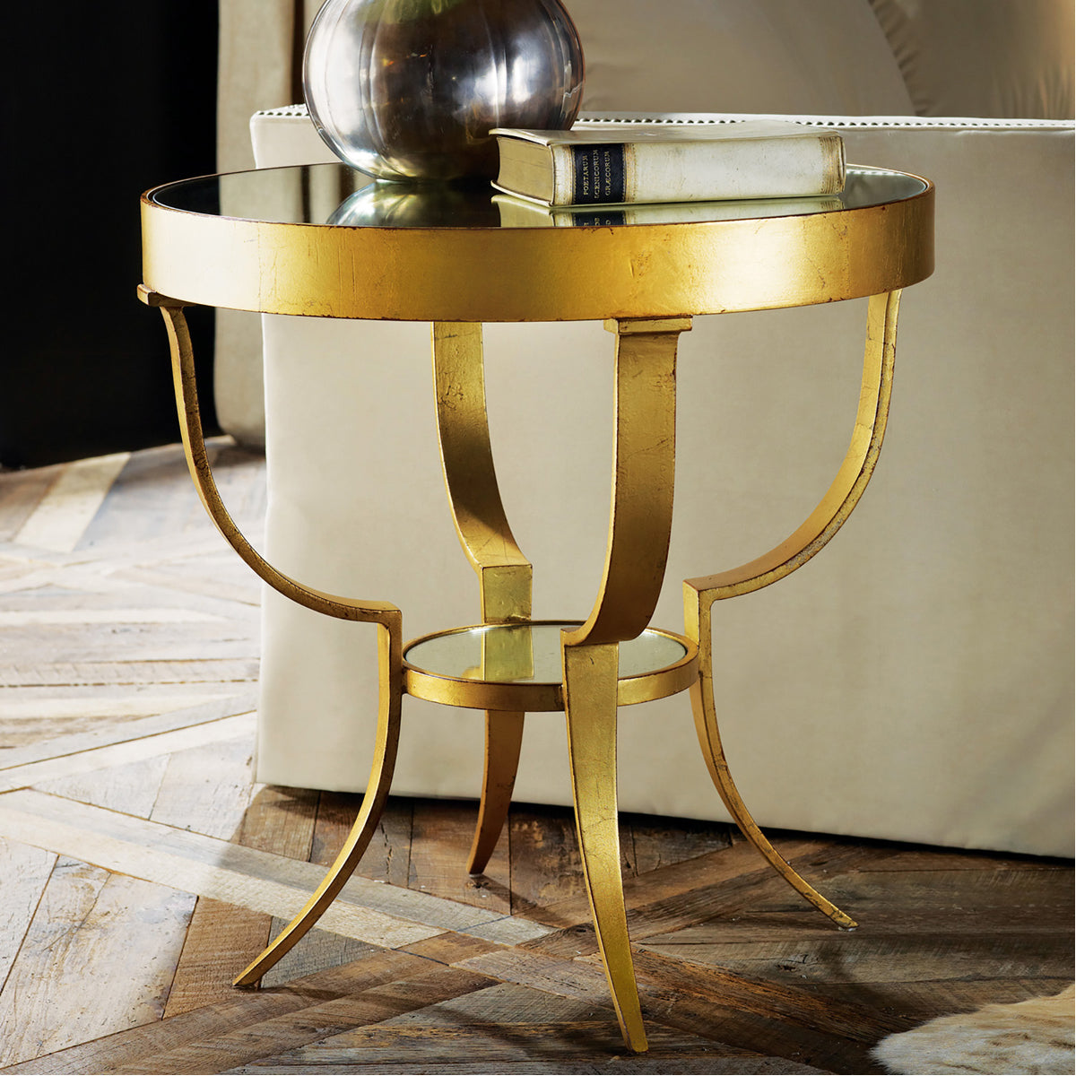 Modern History Wrought Gueridon Mirror Table - Gold Leaf