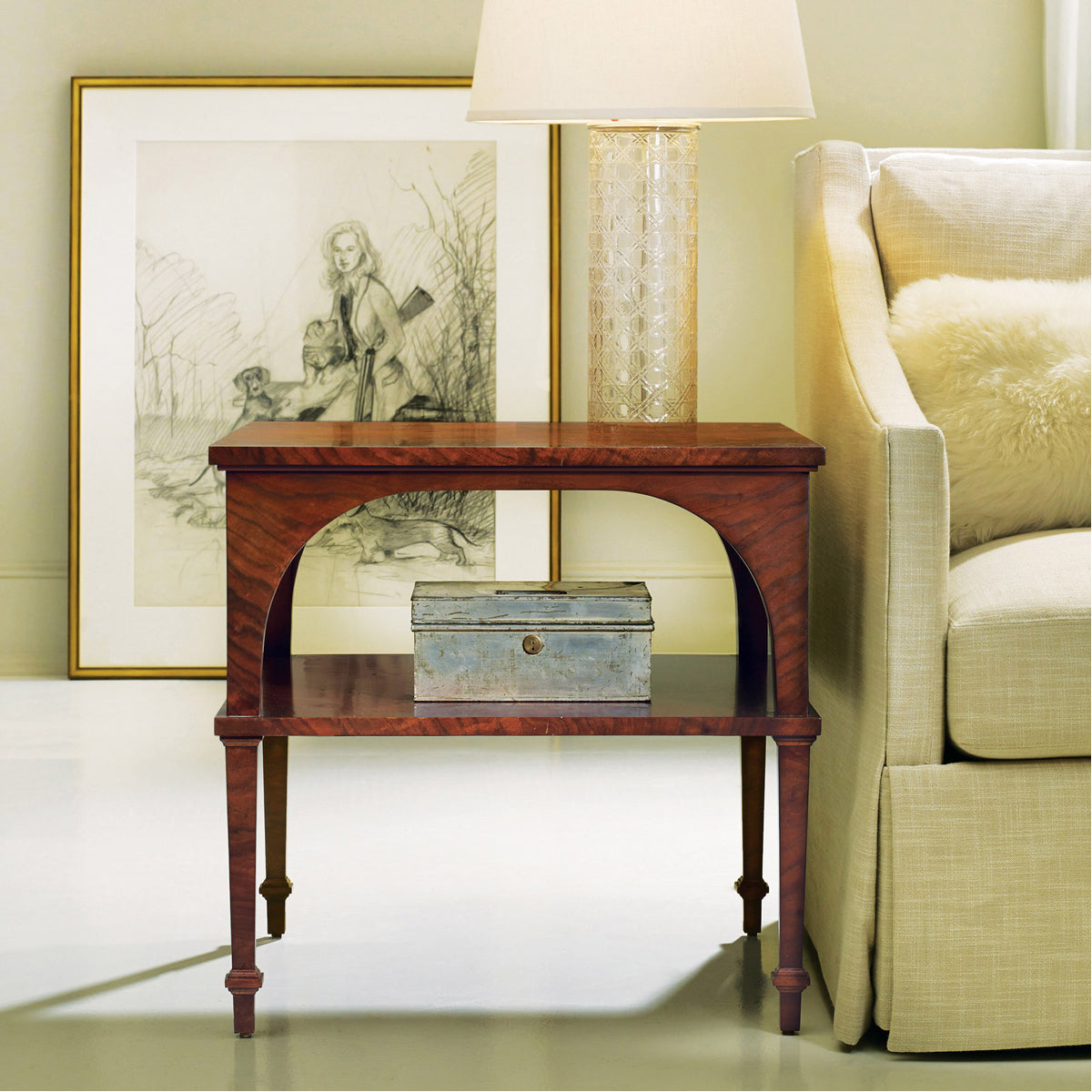 Modern History Classical End Table with Shelf - Walnut