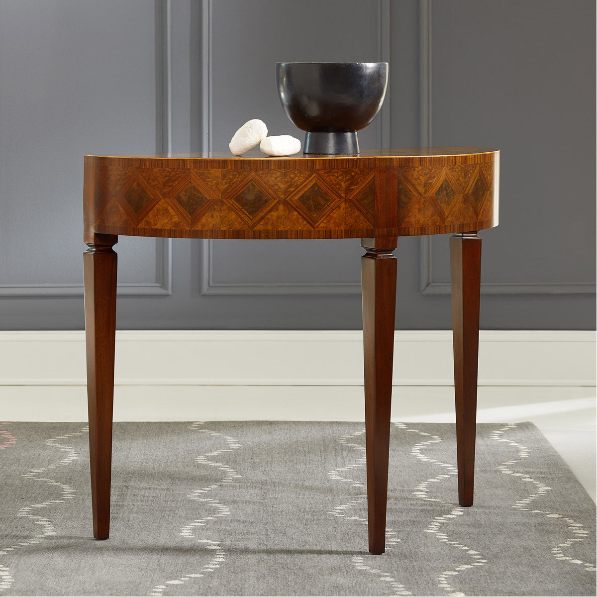 Modern History Marquetry Half-Round Table