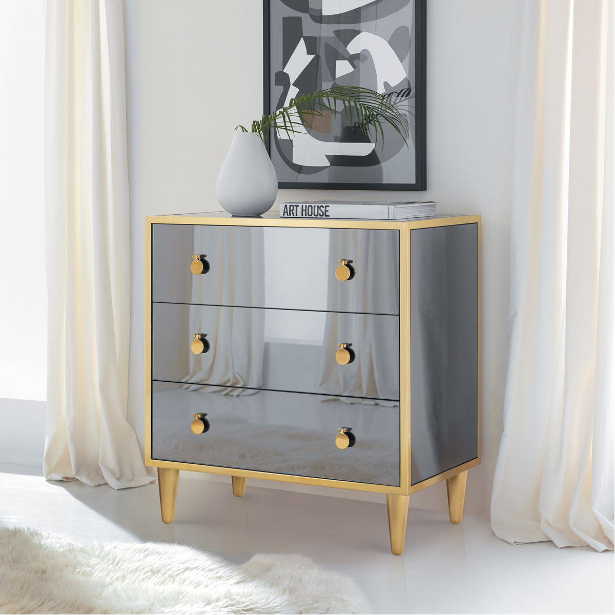 Modern History Smoked Mirror Bedside Chest