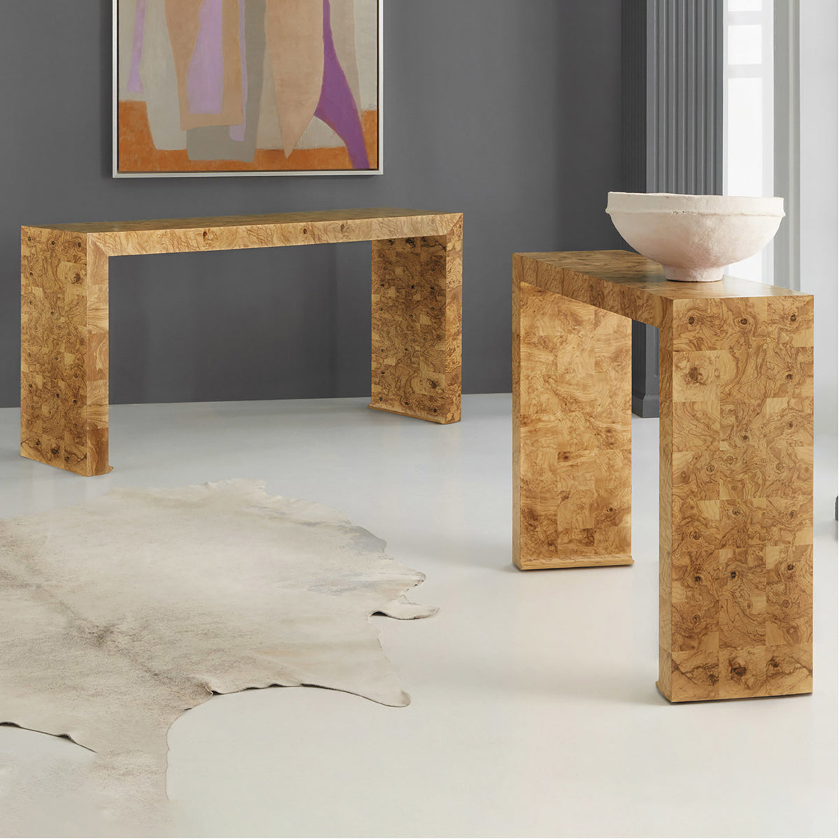 Modern History Small Slab Console Table - Olive Ash Burl