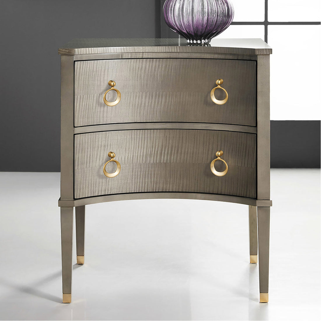 Modern History Concave Bedside Chest - Grey Sycamore