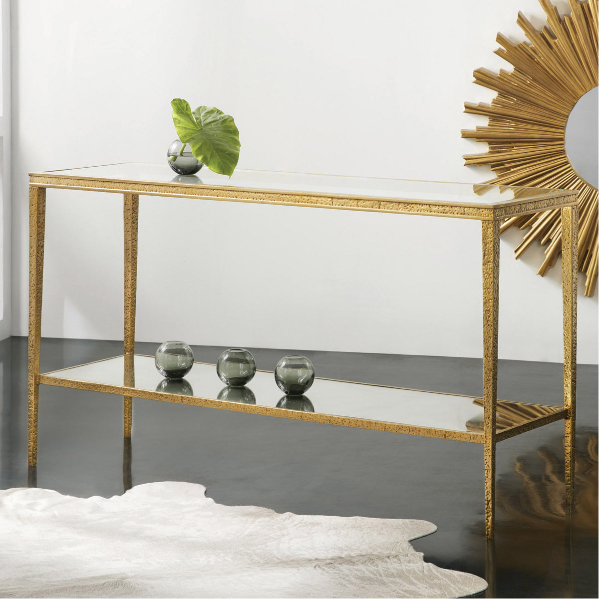 Modern History Sculpture Console Table - Antique Brass