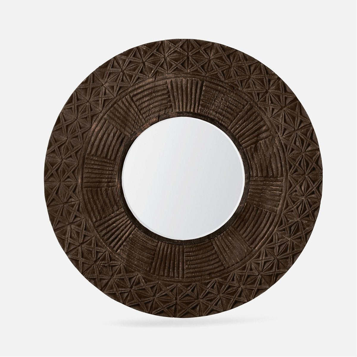 Made Goods Zalara Intricately Carved Round Concaved Mirror