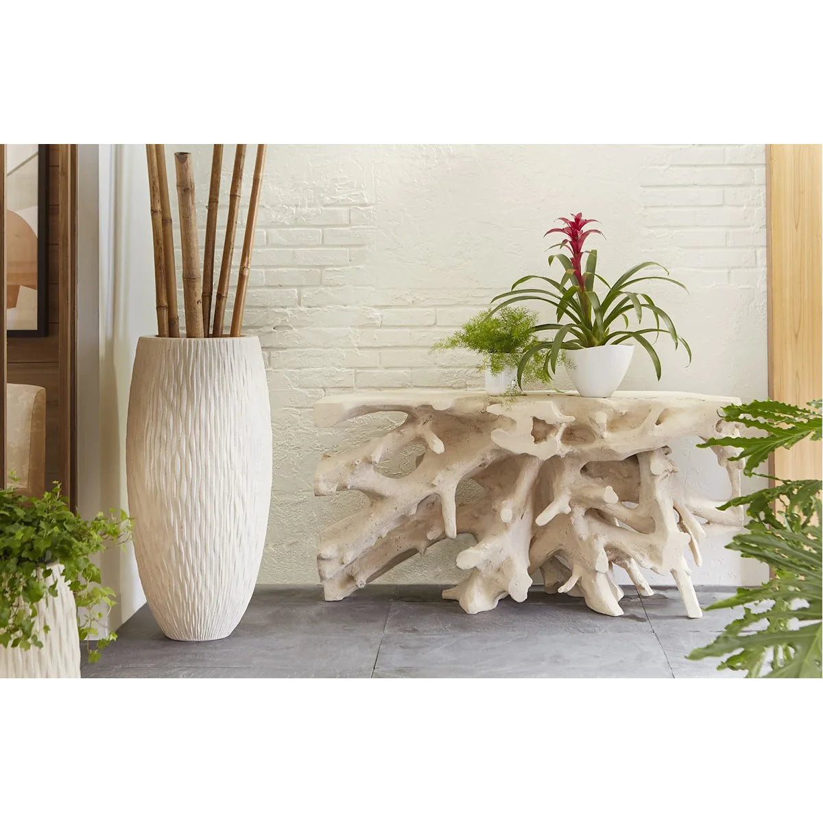 Phillips Collection Beau Cast Root Console Table in Roman Stone