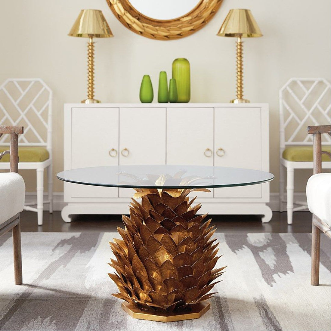 Villa & House Pineapple Cocktail Table, Clear Top