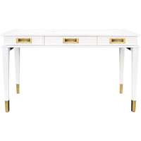 Worlds Away Plato Three Drawers Desk in Matte White Lacquer