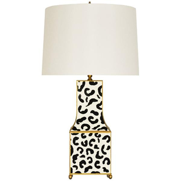 Worlds Away Hand Painted Pagoda Table Lamp in Black Leopard